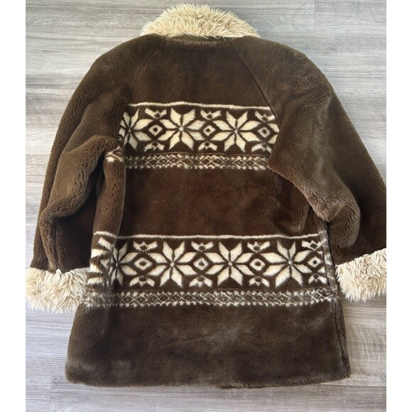 VTG Nordic Lights Faux Fur Parka Jacket Size L Womens Brown Full Zip - Picture 2 of 6
